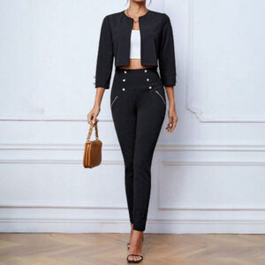 SHEIN Large Black High Waisted Skinny Pants with Silver Zippers and Buttons